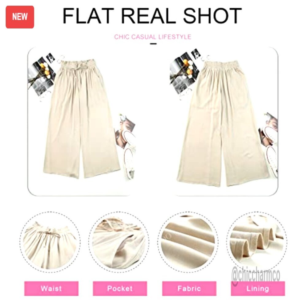 Wide Leg Palazzo Pants Elastic Waist Drawstring Casual Plus Size - Picture 5 of 7